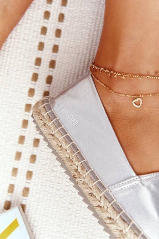 Naturaalsest nahast espadrillid Na mustrigaj Podeszwie Big Star HH274504 Hõbedat värvi