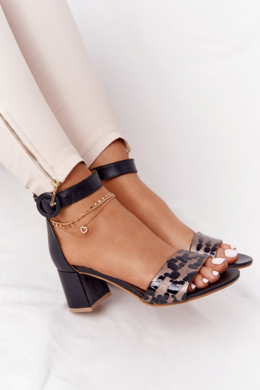 Naistesandaalid  kõrge jämeda kontsaga  04141-46 -Kuldset värvi