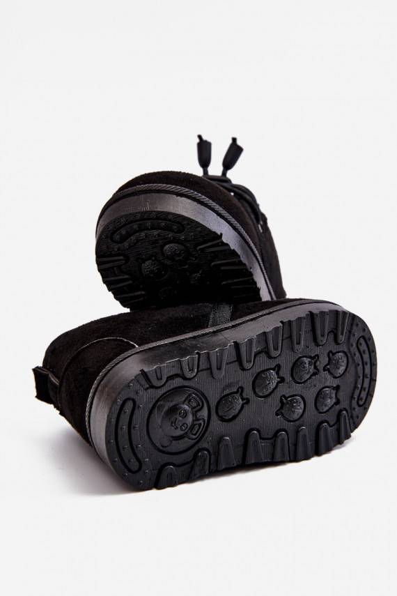 Laste jalanõud nööritavad nööpidega lumesaapad karusnahaga mustad Hunter