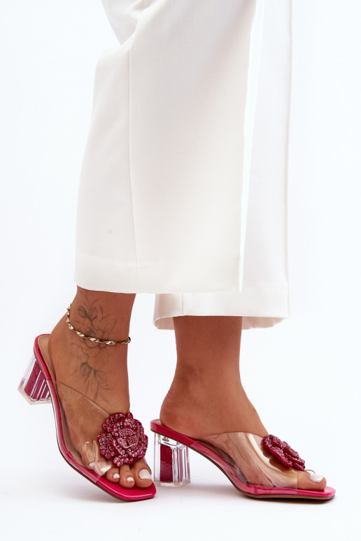 Läbipaistvad sussid kõrge jämeda kontsaga kaunistustega tumeroosad värvi S.Barski MR1037-20