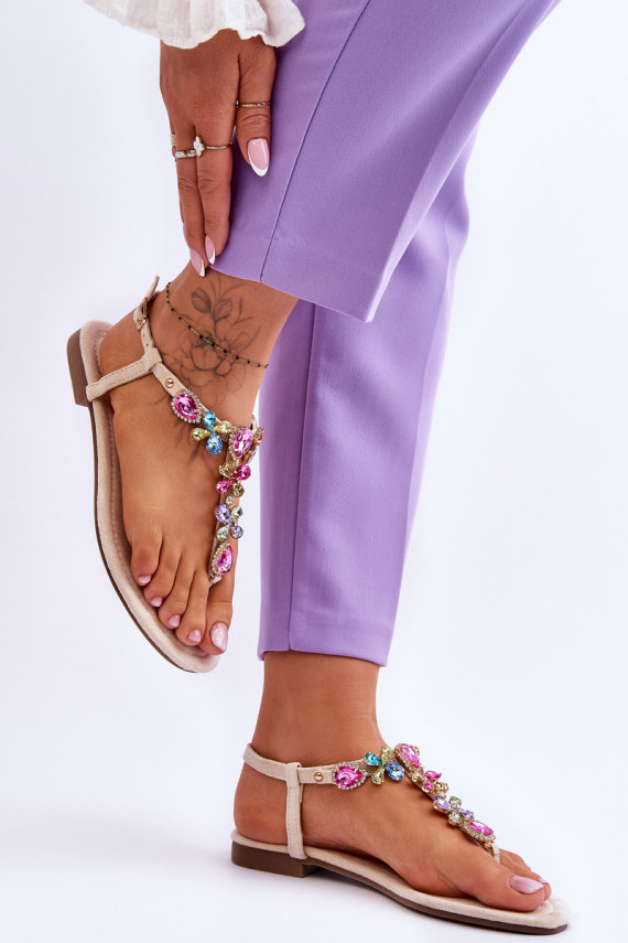 Seemisnahast kingad moodsad varbavahe-sandaalid  beeži värvi Frency