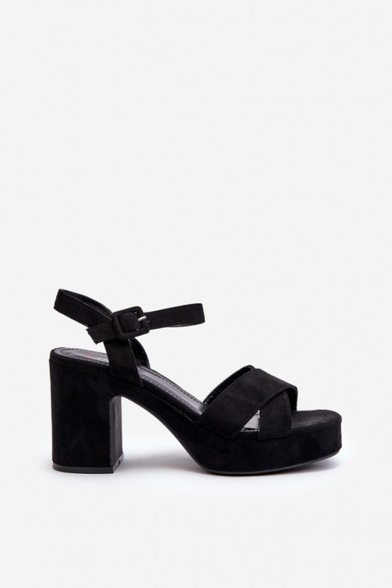 Naistesandaalid Z öko seemisnahastu kõrge jämeda kontsaga ja platvorm mustad Sakane