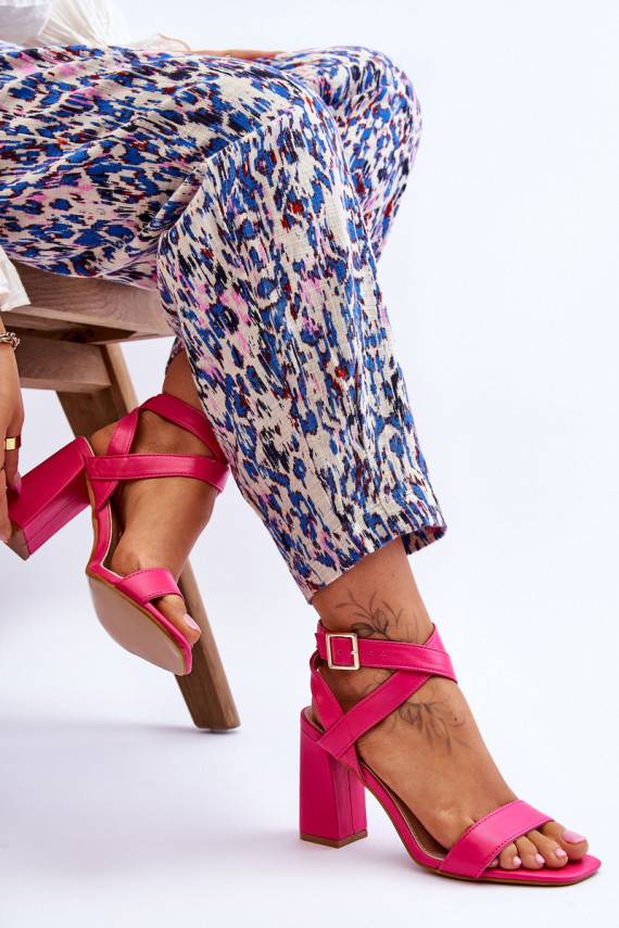 Elegantsed sandaalid kõrge jämeda kontsaga tumeroosad värvi Michele