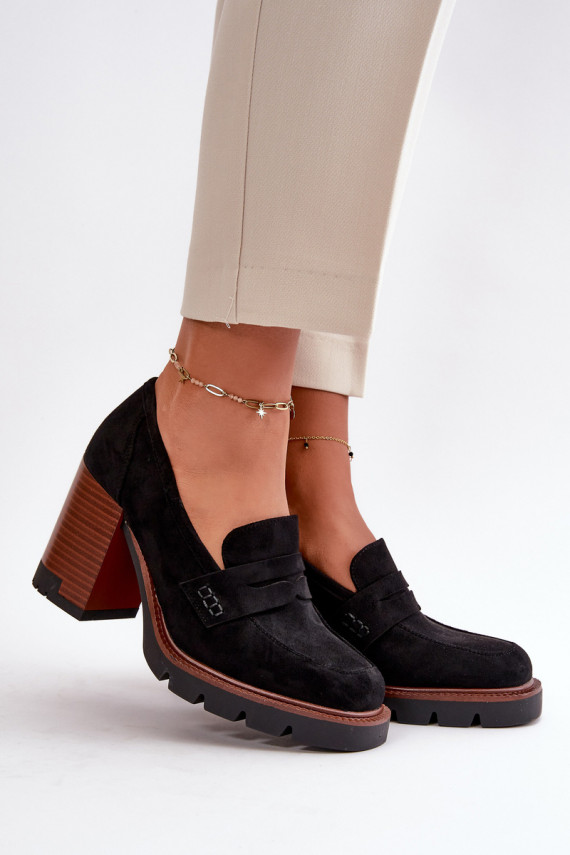 Naiste kõrge kontsaga kingad ökonahast Suede Black Vinceza