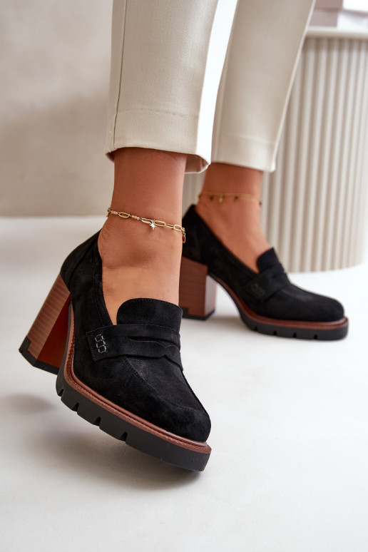Naiste kõrge kontsaga kingad ökonahast Suede Black Vinceza