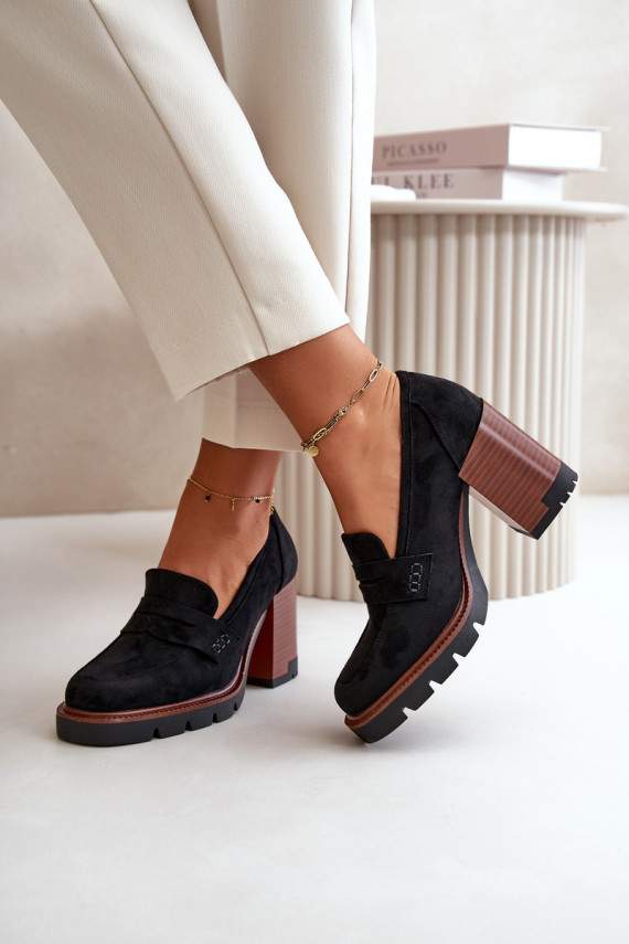 Naiste kõrge kontsaga kingad ökonahast Suede Black Vinceza