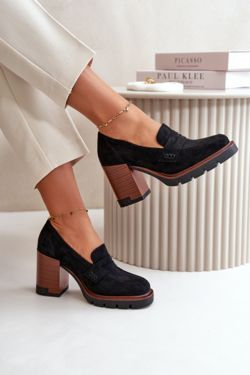 Naiste kõrge kontsaga kingad ökonahast Suede Black Vinceza