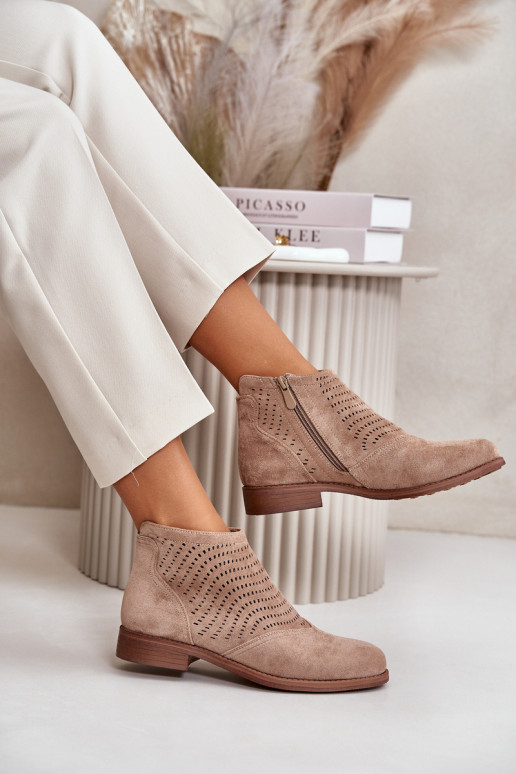 Naiste poolsaapad laiade nööridega ažuursete elementidega beeži värvi S.Barski HY42-076