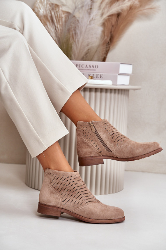 Naiste poolsaapad laiade nööridega ažuursete elementidega beeži värvi S.Barski HY42-076