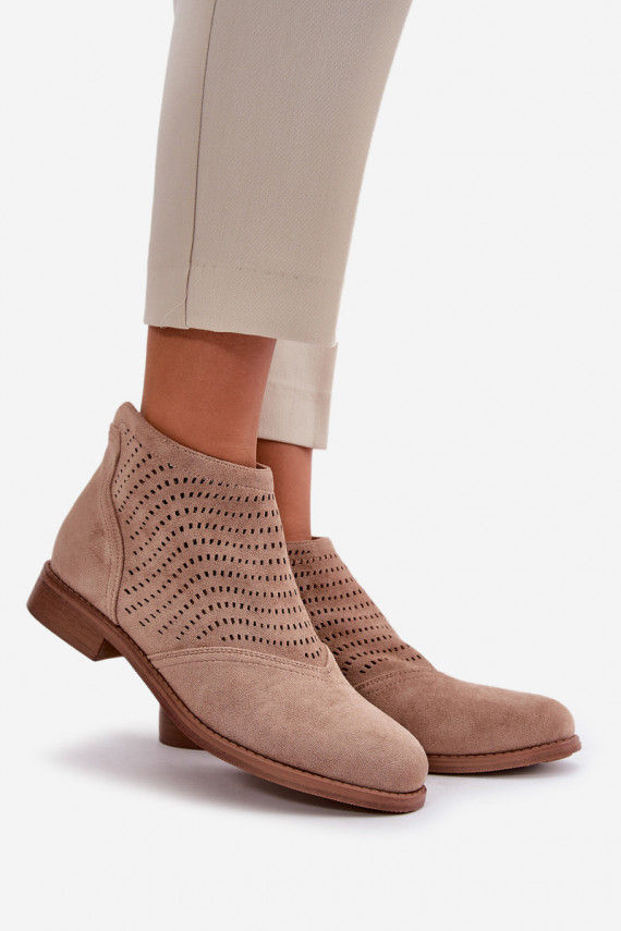 Naiste poolsaapad laiade nööridega ažuursete elementidega beeži värvi S.Barski HY42-076