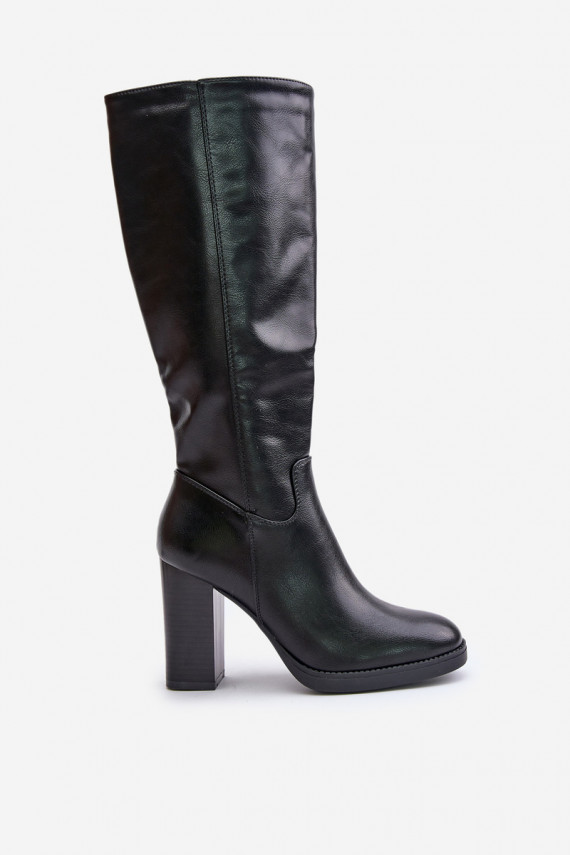 pika säärega saapad kõrge jämeda kontsaga Eko Nahk Vastu maanteed mustad Riamaya