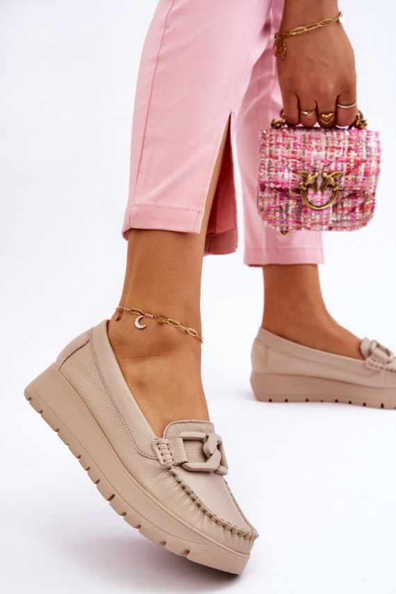 Zazoo 10141 Nahk Mokassiinid platvormiga kaunistustega beeži värvi