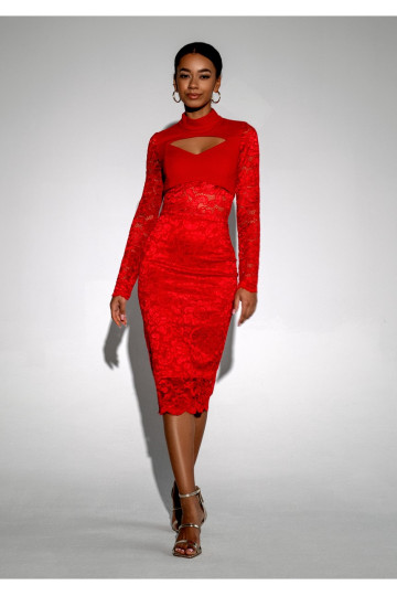 Suzane - Red midi lace dress 2