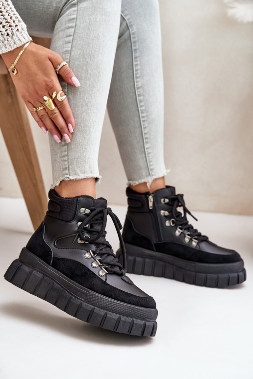 Naiselik voodriga Naiste poolsaapad jalanõud platvormiga mustad Jelenia