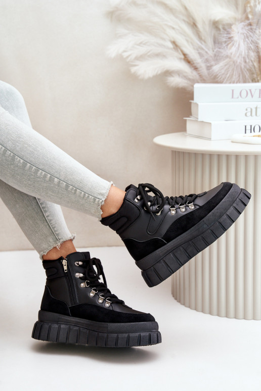 Naiselik voodriga Naiste poolsaapad jalanõud platvormiga mustad Jelenia