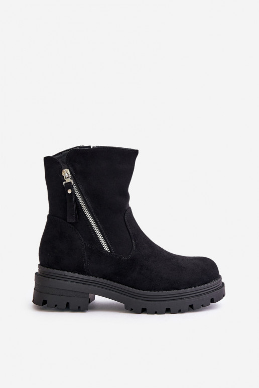 Naiste poolsaapad voodriga laiade nööridega Z öko seemisnahastu mustad Reloma