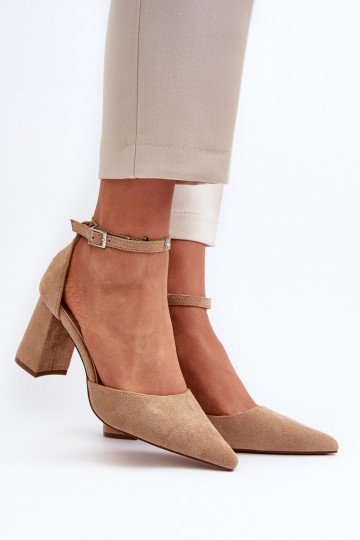 Pumbad kõrgel kontsal, teravate varvastega, Eco Suede Beige Halene 2