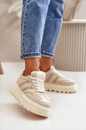 voodriga Sneakers tüüpi jalanõud Naiselik platvormiga soojad saapad beeži värvi Daivlene 2