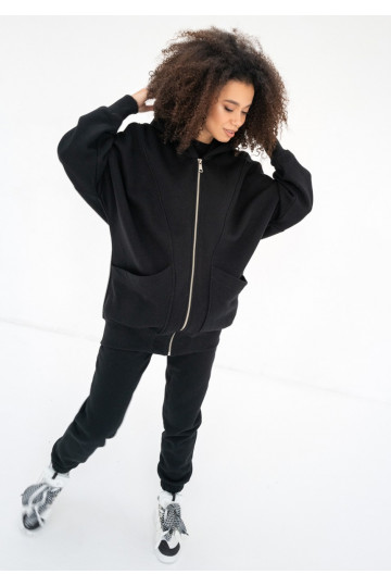 Amala - Black oversize zipped hoodie 2