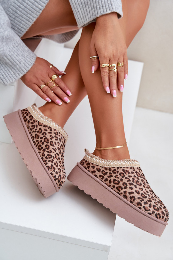 nööpidega lumesaapad Naiselik platvormiga voodriga karusnahaga leopardimustriga pruunid värvi Remenia