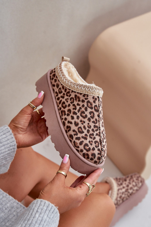 nööpidega lumesaapad Naiselik platvormiga voodriga karusnahaga leopardimustriga pruunid värvi Remenia