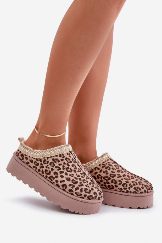 nööpidega lumesaapad Naiselik platvormiga voodriga karusnahaga leopardimustriga pruunid värvi Remenia