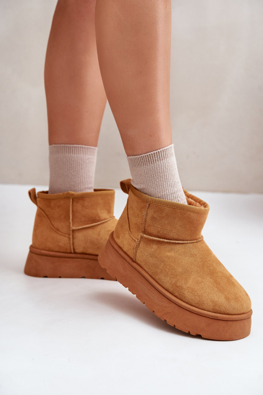 Madal nööpidega lumesaapad Naiselik platvormiga voodriga karusnahaga pruunid värvi Saldren