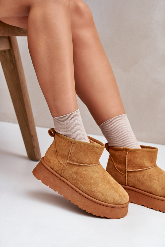 Madal nööpidega lumesaapad Naiselik platvormiga voodriga karusnahaga pruunid värvi Saldren