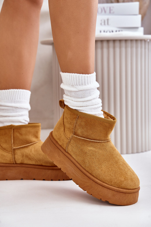 Madal nööpidega lumesaapad Naiselik platvormiga voodriga karusnahaga pruunid värvi Saldren