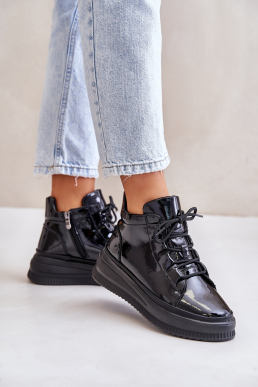 Lihtne Laque spordijalatsid platvormiga Naturaalsest nahast Artiker 55C1049 mustad