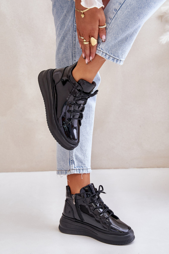 Lihtne Laque spordijalatsid platvormiga Naturaalsest nahast Artiker 55C1049 mustad