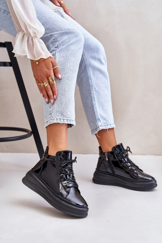 Lihtne Laque spordijalatsid platvormiga Naturaalsest nahast Artiker 55C1049 mustad