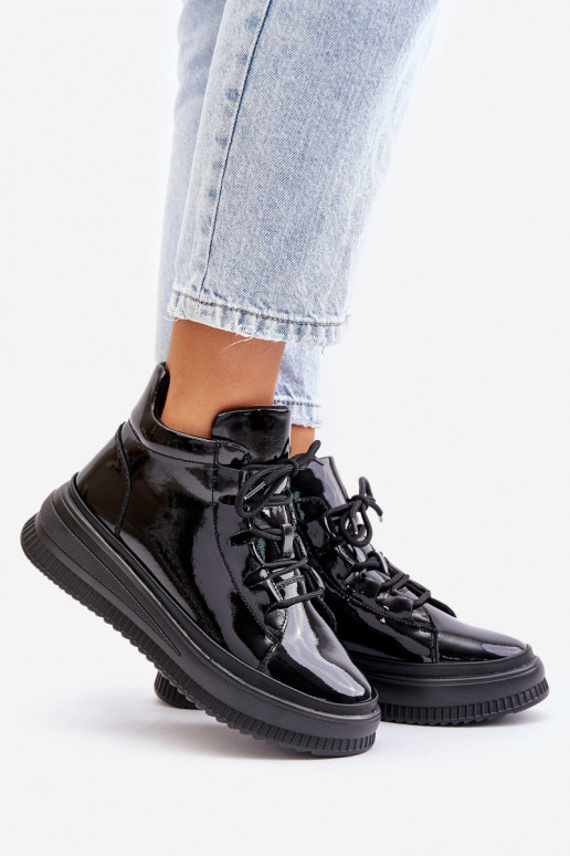 Lihtne Laque spordijalatsid platvormiga Naturaalsest nahast Artiker 55C1049 mustad