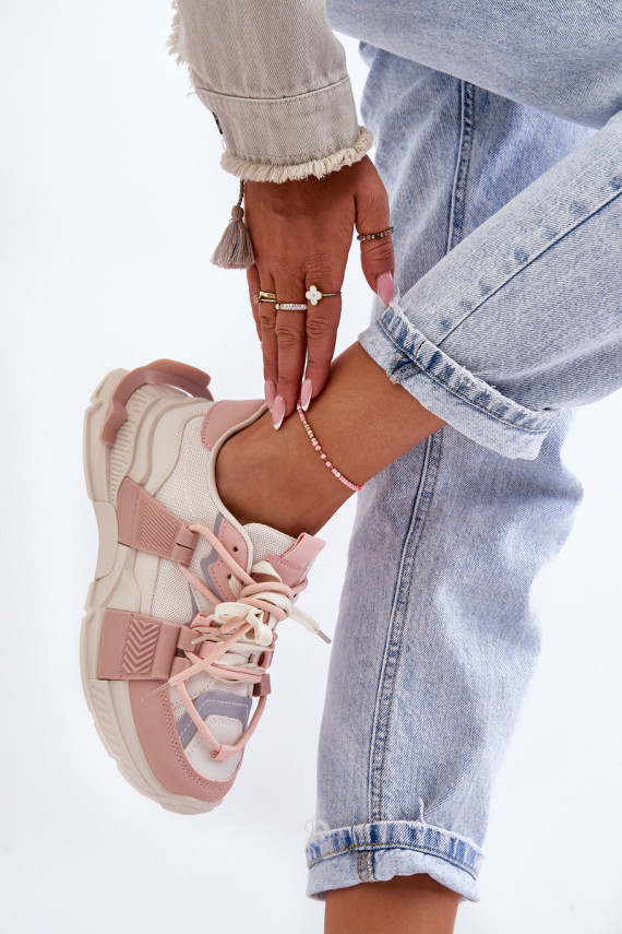 Naiselik Moodsad spordijalatsid nööritavad beeži värvi-Tumeroosad värvi Chillout!
