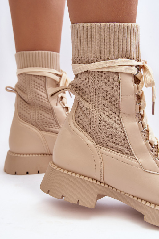 Naiselik Naiste poolsaapad soki tüüpi sisetallaga nööritavad Elevandiluu värvi Gentiana