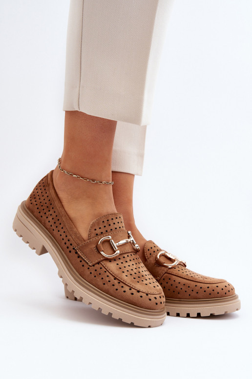 naiste mokassiinid ažuursete elementidega kaunistustega pruunid värvi Talesse
