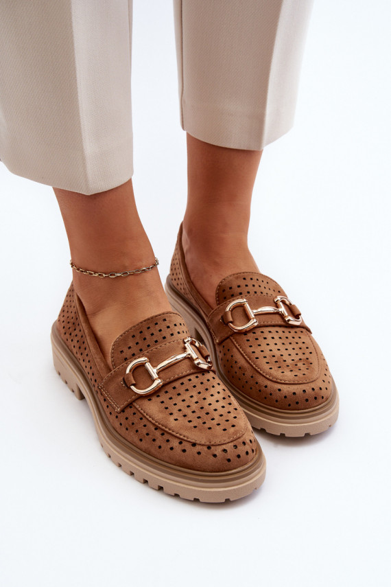 naiste mokassiinid ažuursete elementidega kaunistustega pruunid värvi Talesse