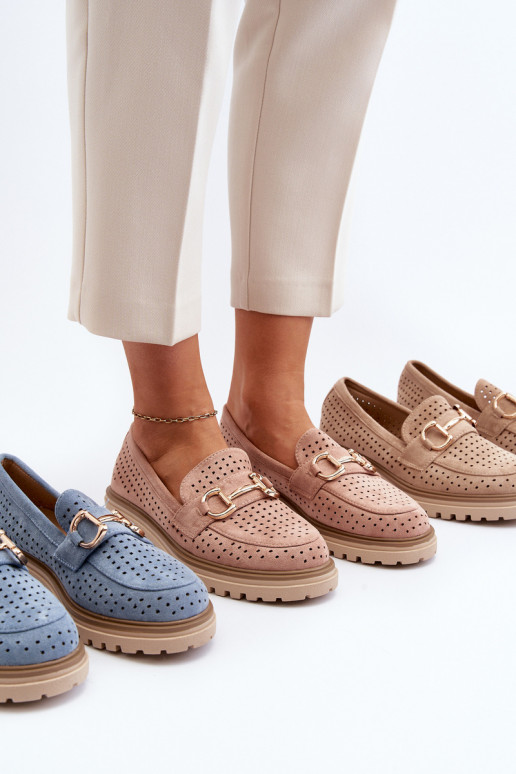 naiste mokassiinid ažuursete elementidega kaunistustega pruunid värvi Talesse