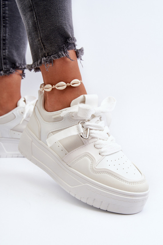 Sneakers tüüpi jalanõud Naiselik platvormiga eko-nahast valget värvi Moun