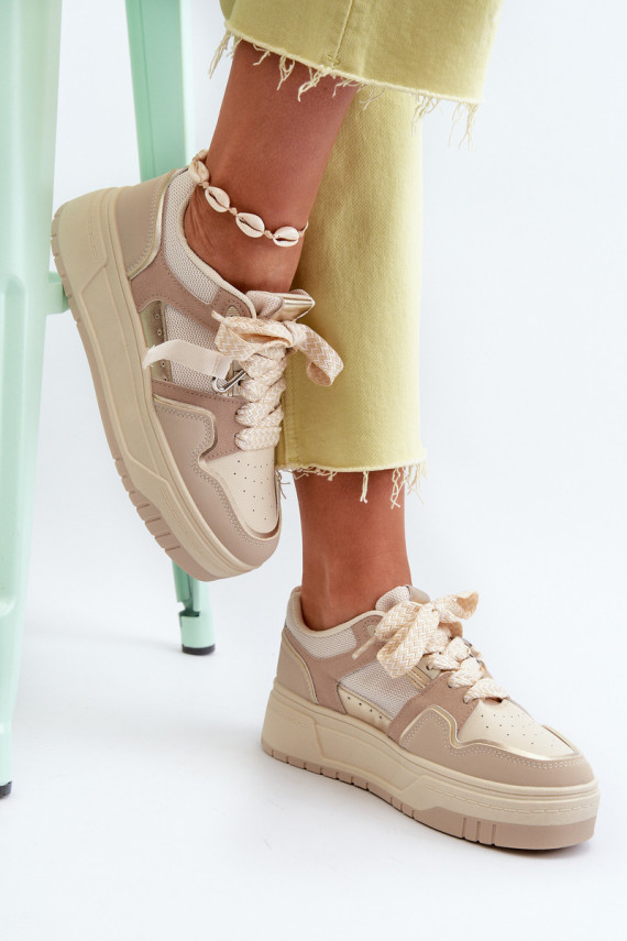 Sneakers tüüpi jalanõud Naiselik platvormiga eko-nahast beeži värvi Moun