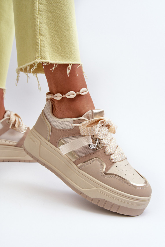 Sneakers tüüpi jalanõud Naiselik platvormiga eko-nahast beeži värvi Moun