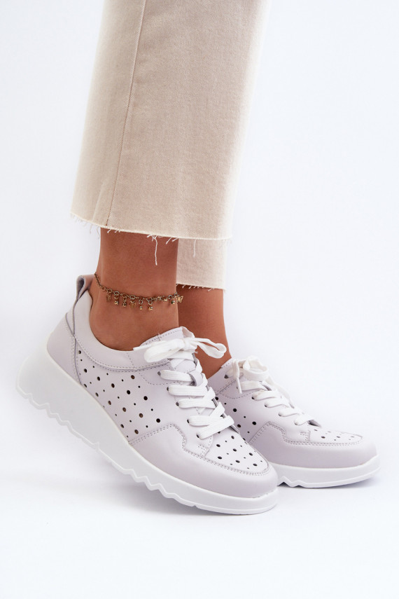 ažuursete elementidega Naiselik Sneakers tüüpi jalanõud Kiilu peal Naturaalsest nahast Halli värvi S.Barski LR482
