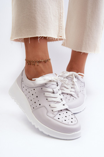 ažuursete elementidega Naiselik Sneakers tüüpi jalanõud Kiilu peal Naturaalsest nahast Halli värvi S.Barski LR482 2
