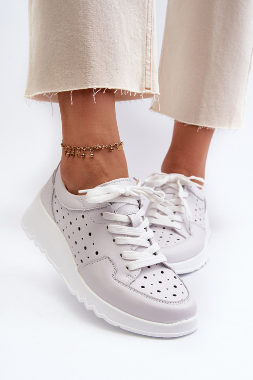 ažuursete elementidega Naiselik Sneakers tüüpi jalanõud Kiilu peal Naturaalsest nahast Halli värvi S.Barski LR482
