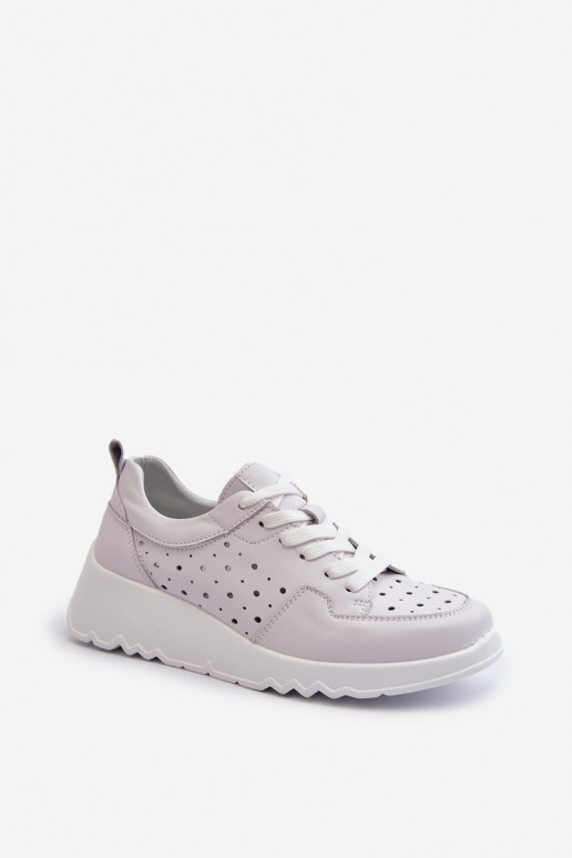 ažuursete elementidega Naiselik Sneakers tüüpi jalanõud Kiilu peal Naturaalsest nahast Halli värvi S.Barski LR482