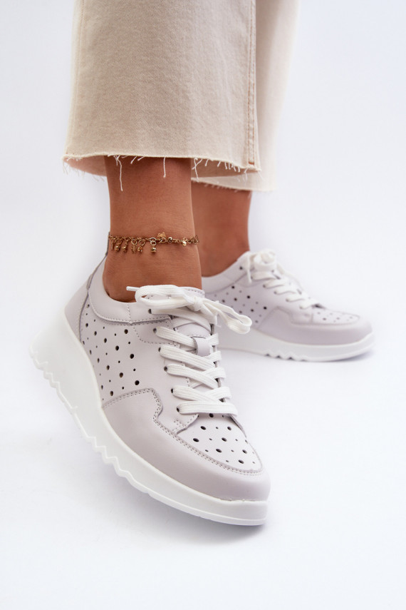 ažuursete elementidega Naiselik Sneakers tüüpi jalanõud Kiilu peal Naturaalsest nahast Halli värvi S.Barski LR482