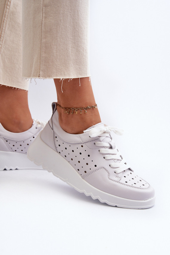 ažuursete elementidega Naiselik Sneakers tüüpi jalanõud Kiilu peal Naturaalsest nahast Halli värvi S.Barski LR482