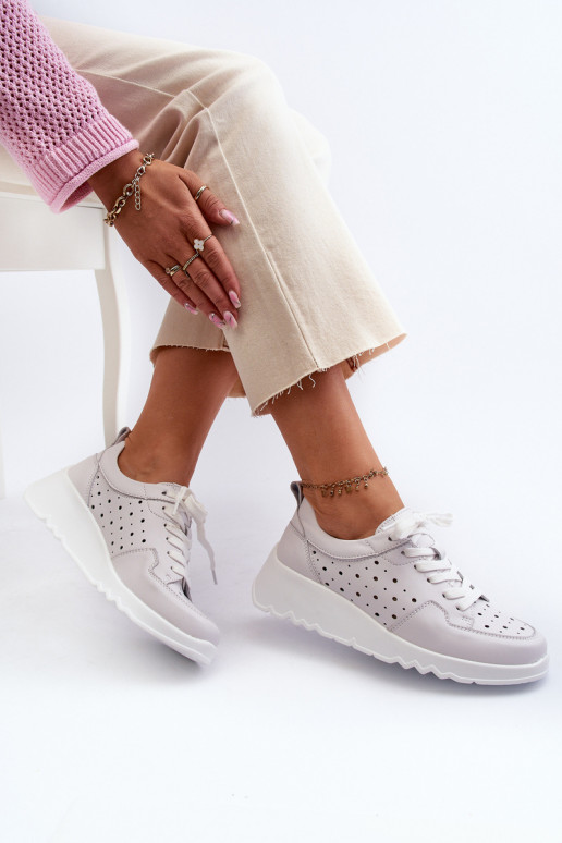 ažuursete elementidega Naiselik Sneakers tüüpi jalanõud Kiilu peal Naturaalsest nahast Halli värvi S.Barski LR482