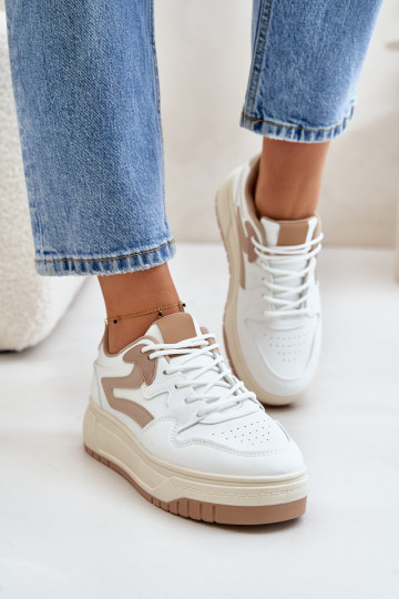 Naiselik Sneakers tüüpi jalanõud eko-nahast platvormiga Valget-beeži värvi Henizore 2