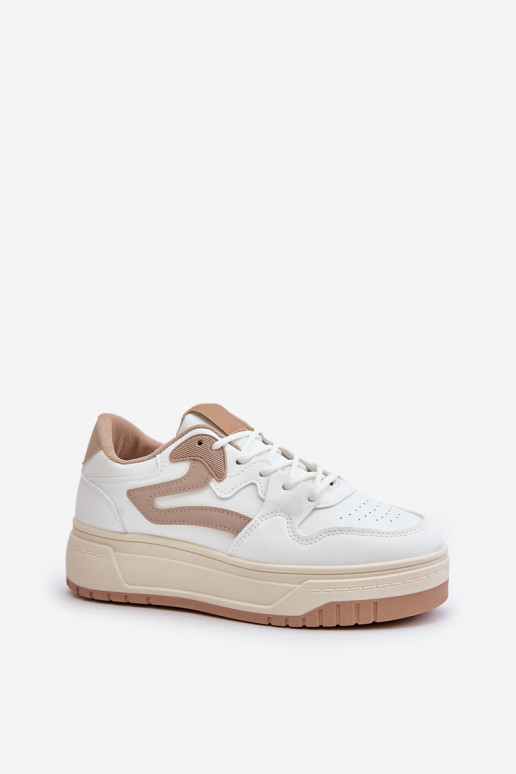 Naiselik Sneakers tüüpi jalanõud eko-nahast platvormiga Valget-beeži värvi Henizore